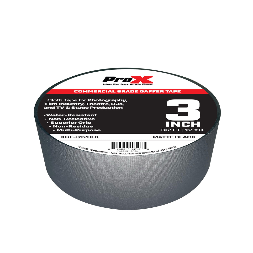 3 Inch 36FT 12YD Matte Black Commercial Grade Gaffer Tape Pros Choice Non-Residue