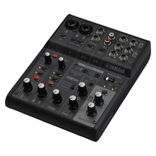 Load image into Gallery viewer, Yamaha MG14X USB-DX2 digital audio mixer in black, featuring multiple rotary knobs, input and output jacks, and LED status lights, shown on a white background.