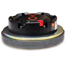 Load image into Gallery viewer, side view of the JBL D405 TRIO-X 160W RMS 8 Ohm speaker driver, featuring a black plastic housing, a white product label, and a red and black terminal connector, shown on a white background.