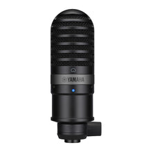 Load image into Gallery viewer, A black Yamaha studio condenser microphone with a metallic mesh grille, featuring the Yamaha logo and a small blue indicator light on a clean white background.