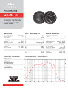 Eminence Kappa Pro-10LF 10-inch Low Frequency Speaker 600 Watt RMS 8-ohm