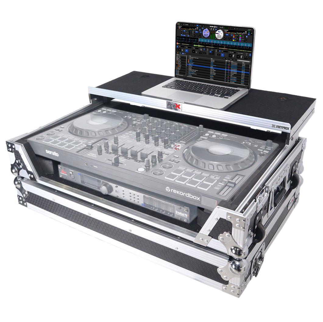 Flight Style Road Case For Pioneer DDJ-FLX10 DJ Controller with Laptop Shelf 1U Rack Space and Wheels