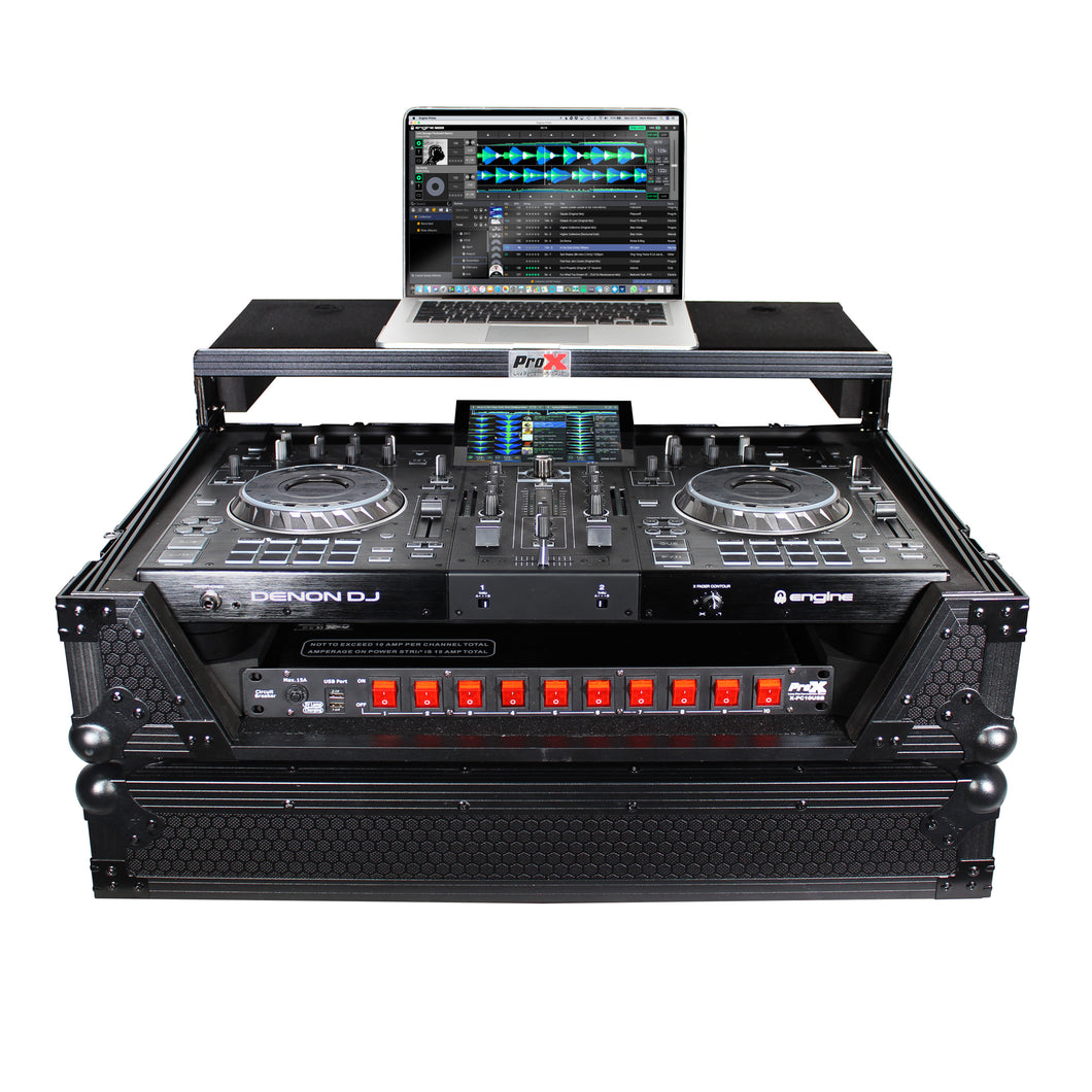 ATA Flight Case For Denon PRIME 2 DJ Controller with Laptop Shelf 1U Rack Space - Black